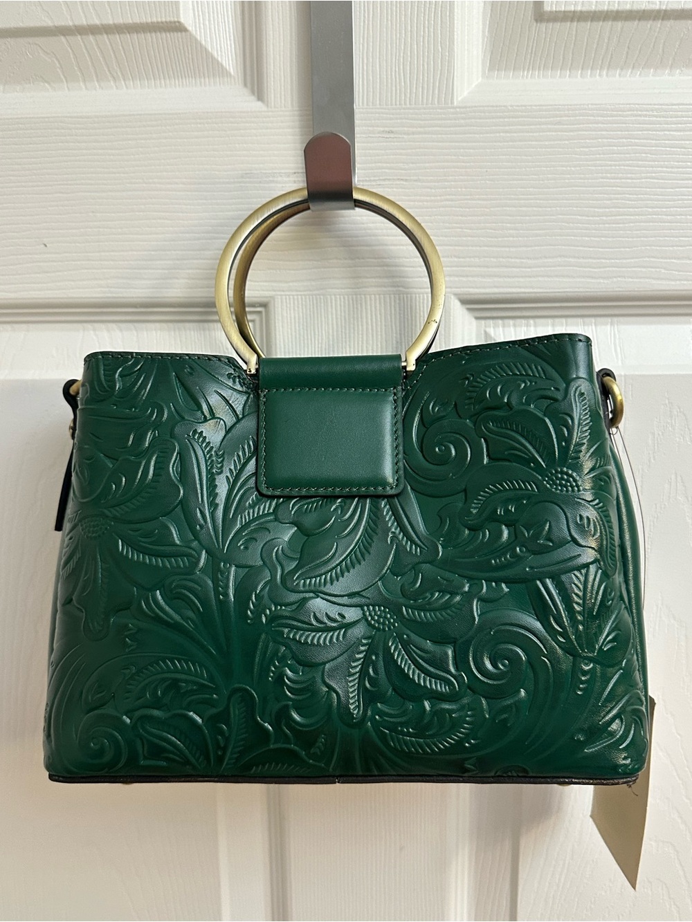 Patricia Nash Emerald Green Embossed Satchel with Gold Ring Handles